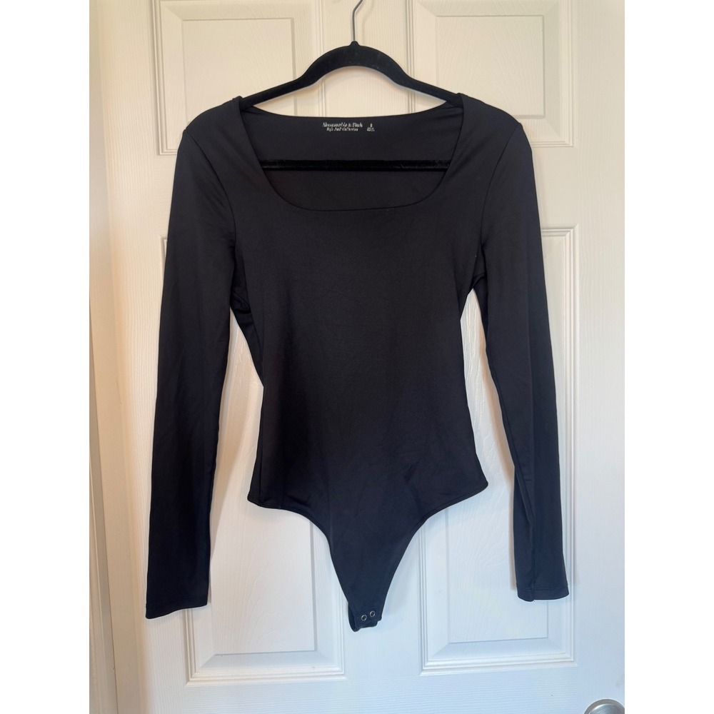 Abercrombie & Fitch Soft AF Collection Square Neck Long Sleeve Bodysuit Black S